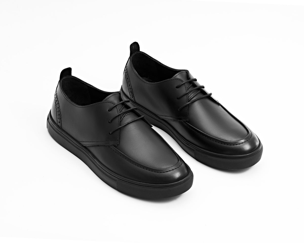 Genuine Leather Apron-Toe Derby - Black