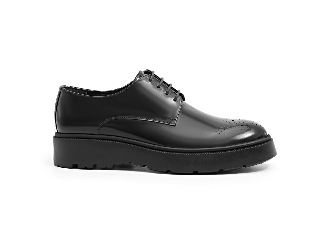 Genuine Leather Chunky Brogue Derby - Black