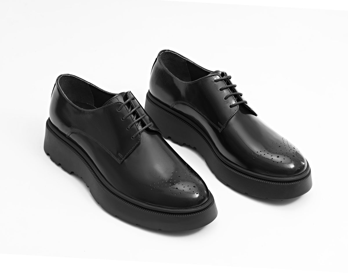 Genuine Leather Chunky Brogue Derby - Black