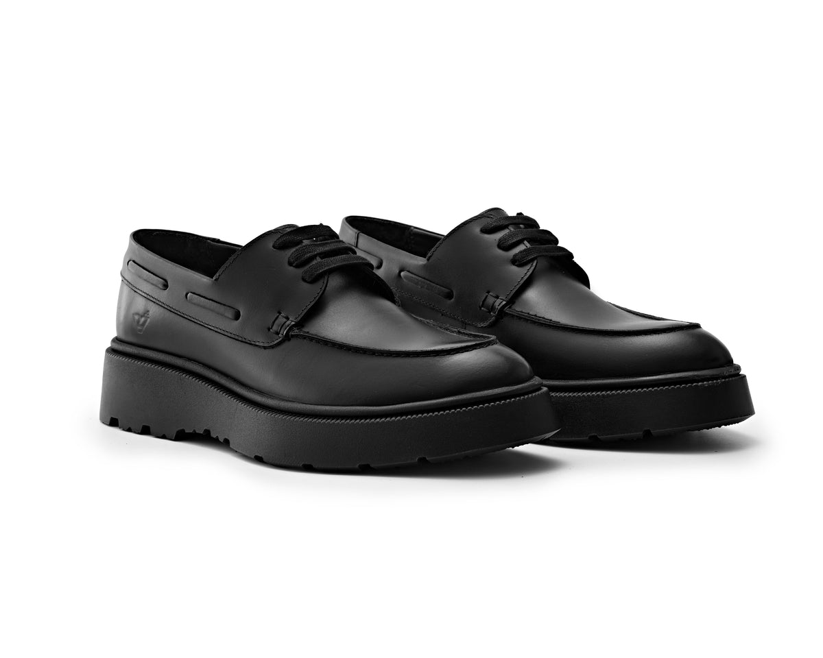 Genuine Leather Chunky Derby - Black