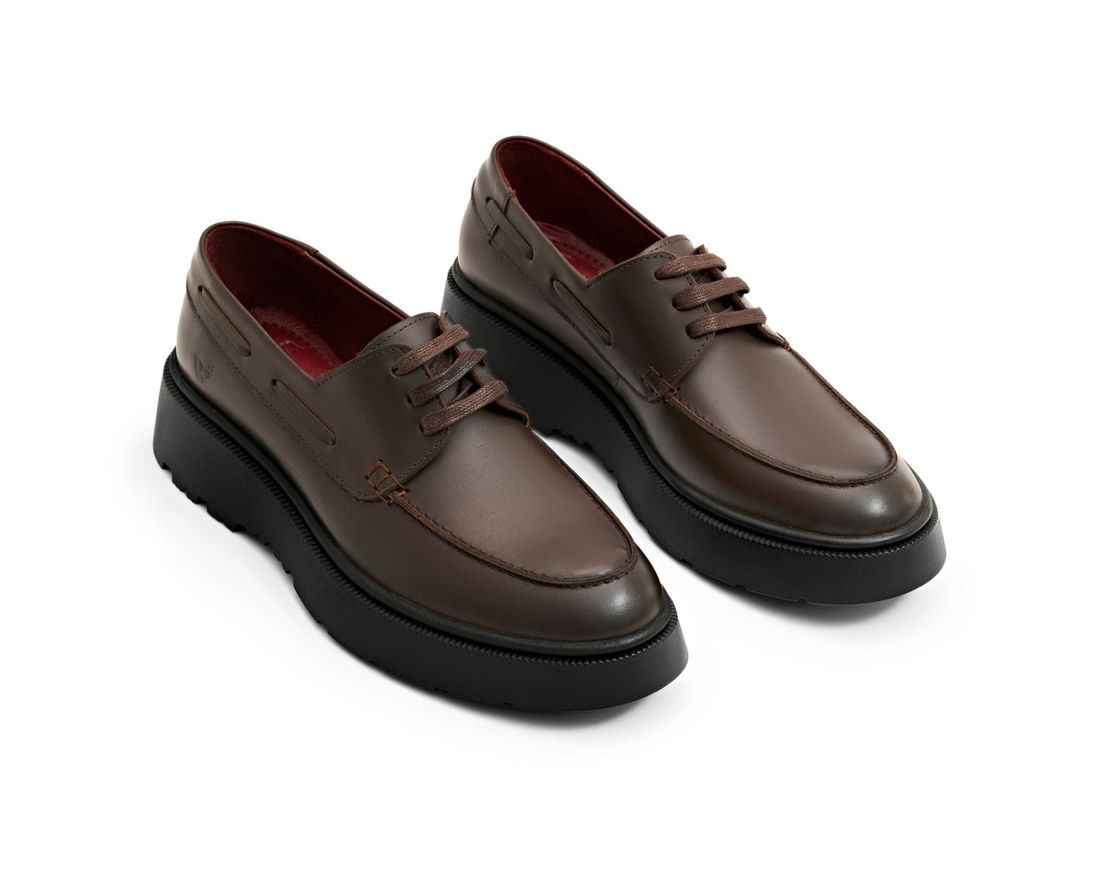 Genuine Leather Chunky Derby - Brown