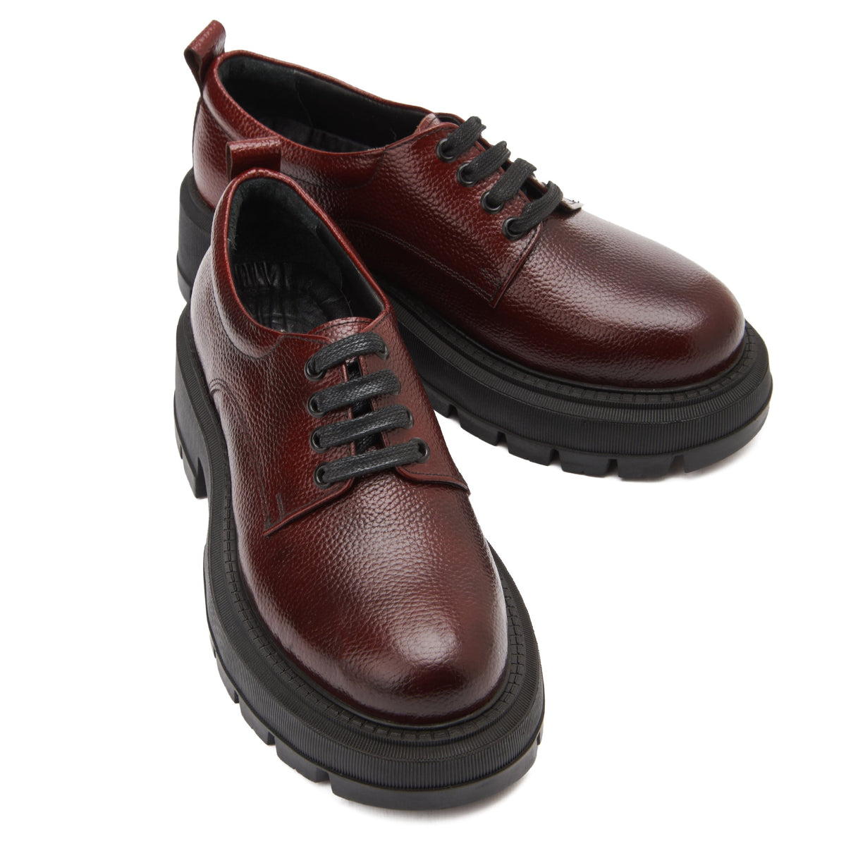 Genuine Leather Women's Chunky Sole Derby – Red