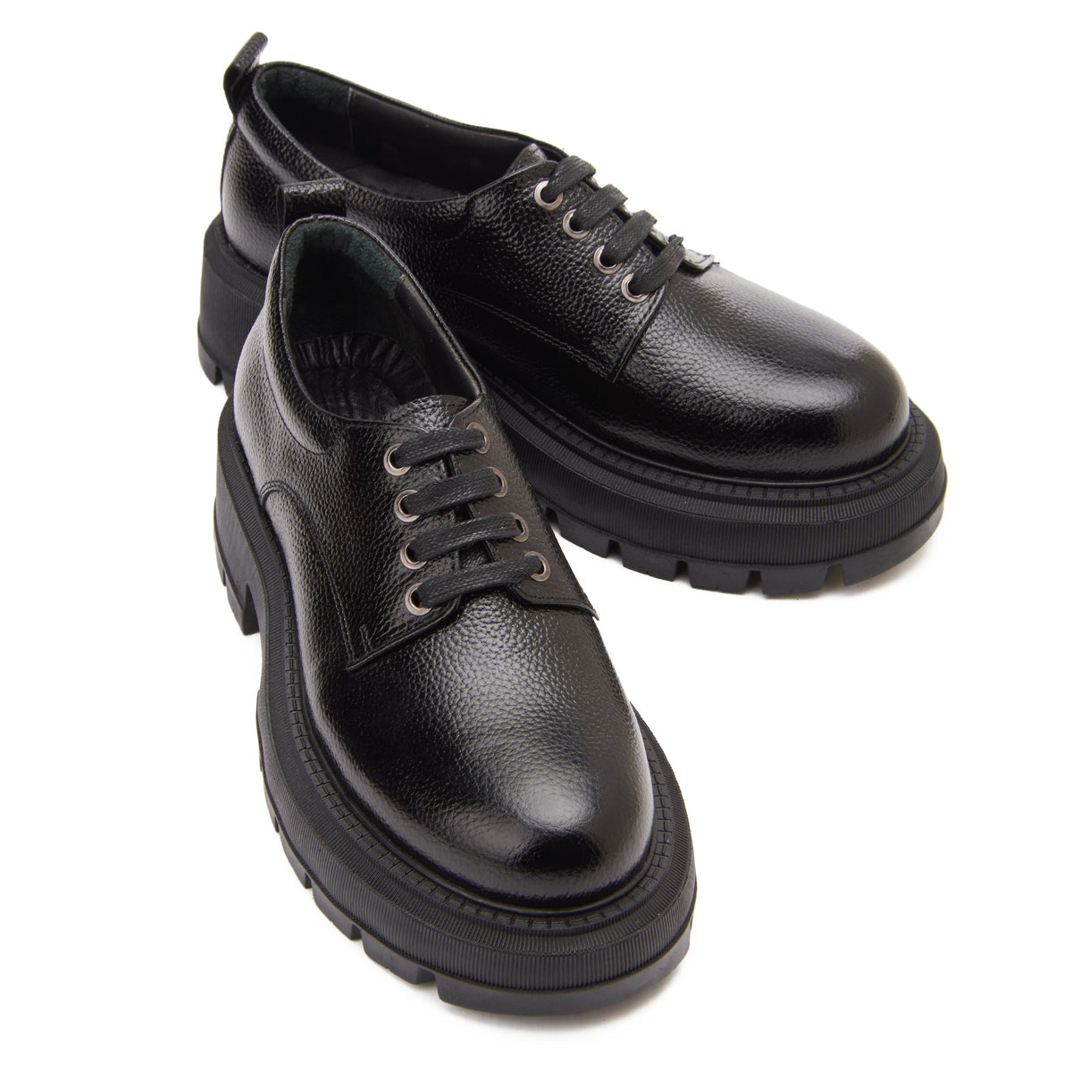 Genuine Leather Women's Chunky Sole Derby – Black