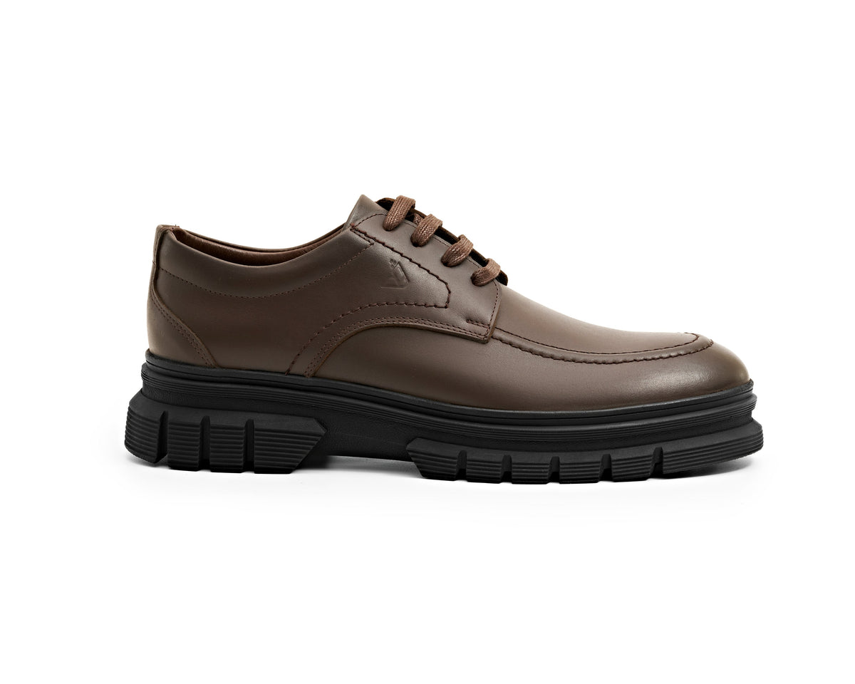 Genuine Leather Chunky Apron-Toe Derby - Brown