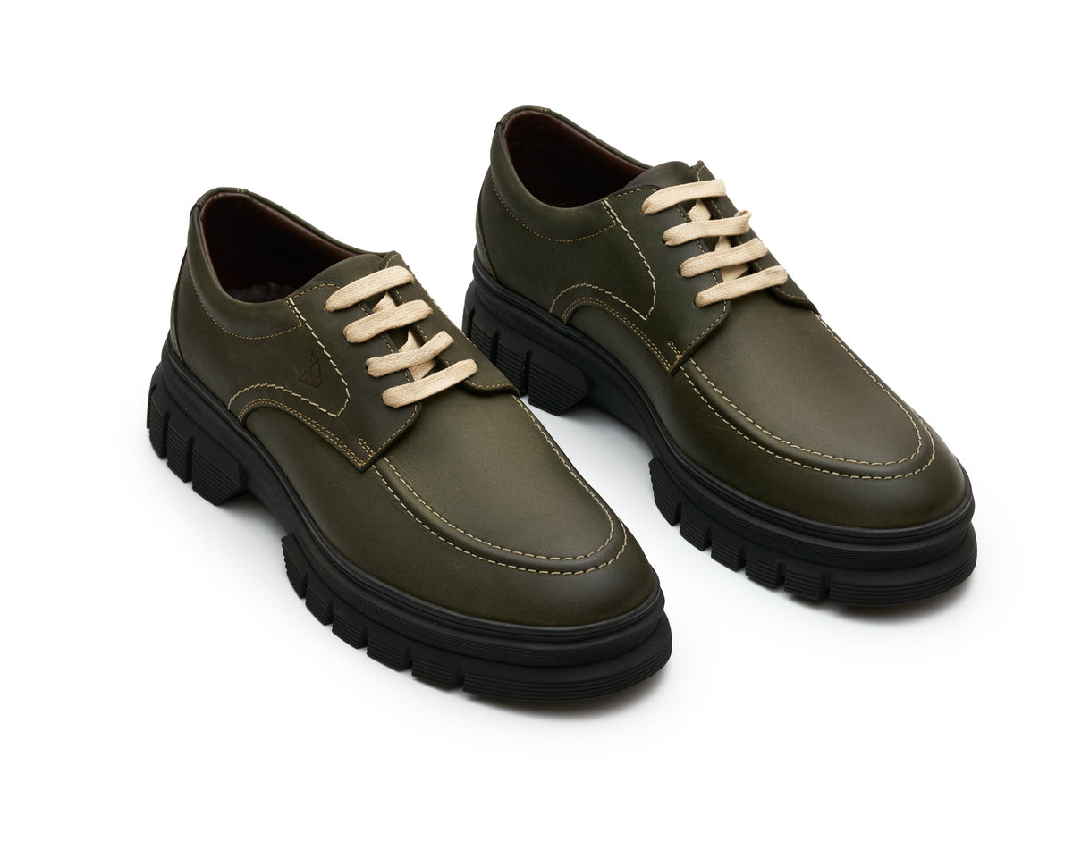 Genuine Leather Chunky Apron-Toe Derby - Pistachio