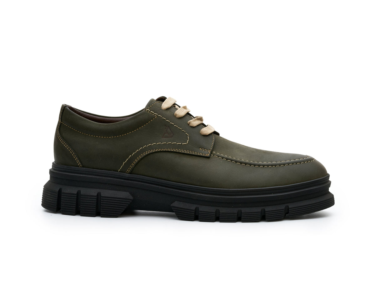 Genuine Leather Chunky Apron-Toe Derby - Pistachio