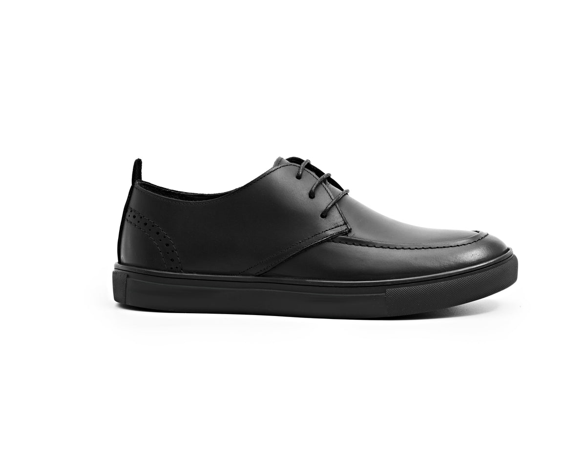 Genuine Leather Apron-Toe Derby - Black