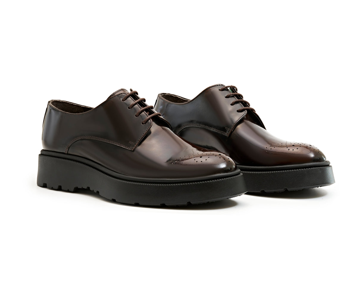 Genuine Leather Chunky Brogue Derby - Hazelnut