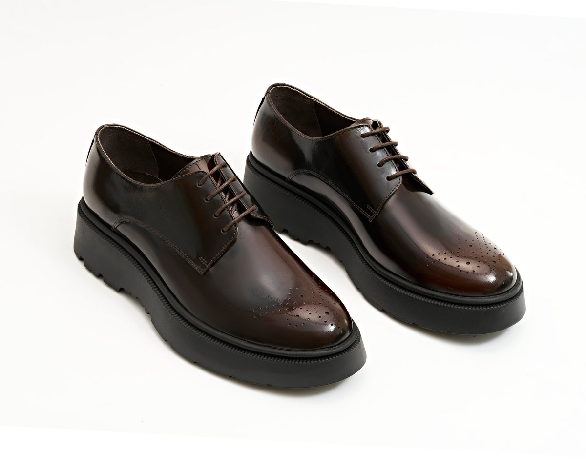 Genuine Leather Chunky Brogue Derby - Hazelnut