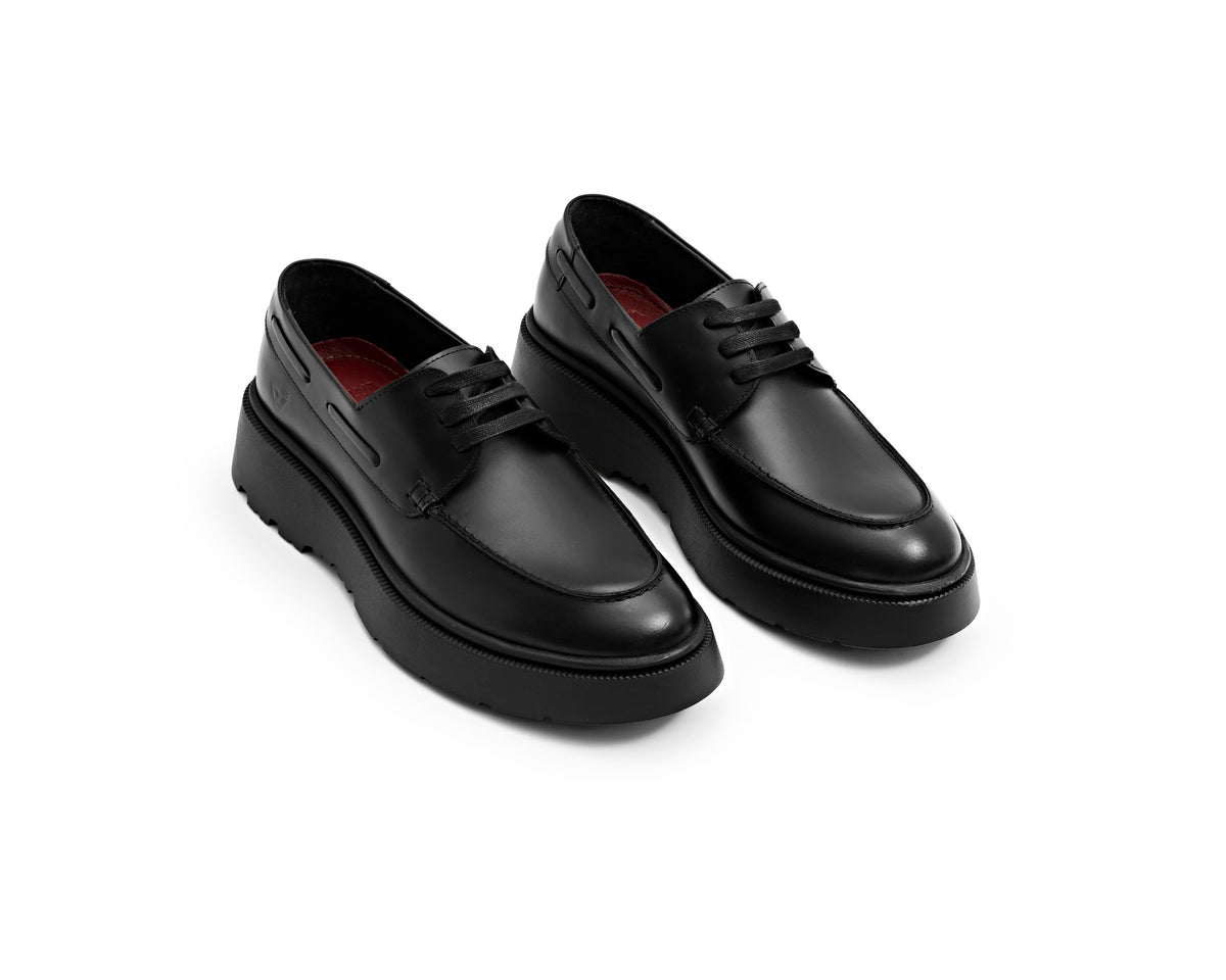 Genuine Leather Chunky Derby - Black