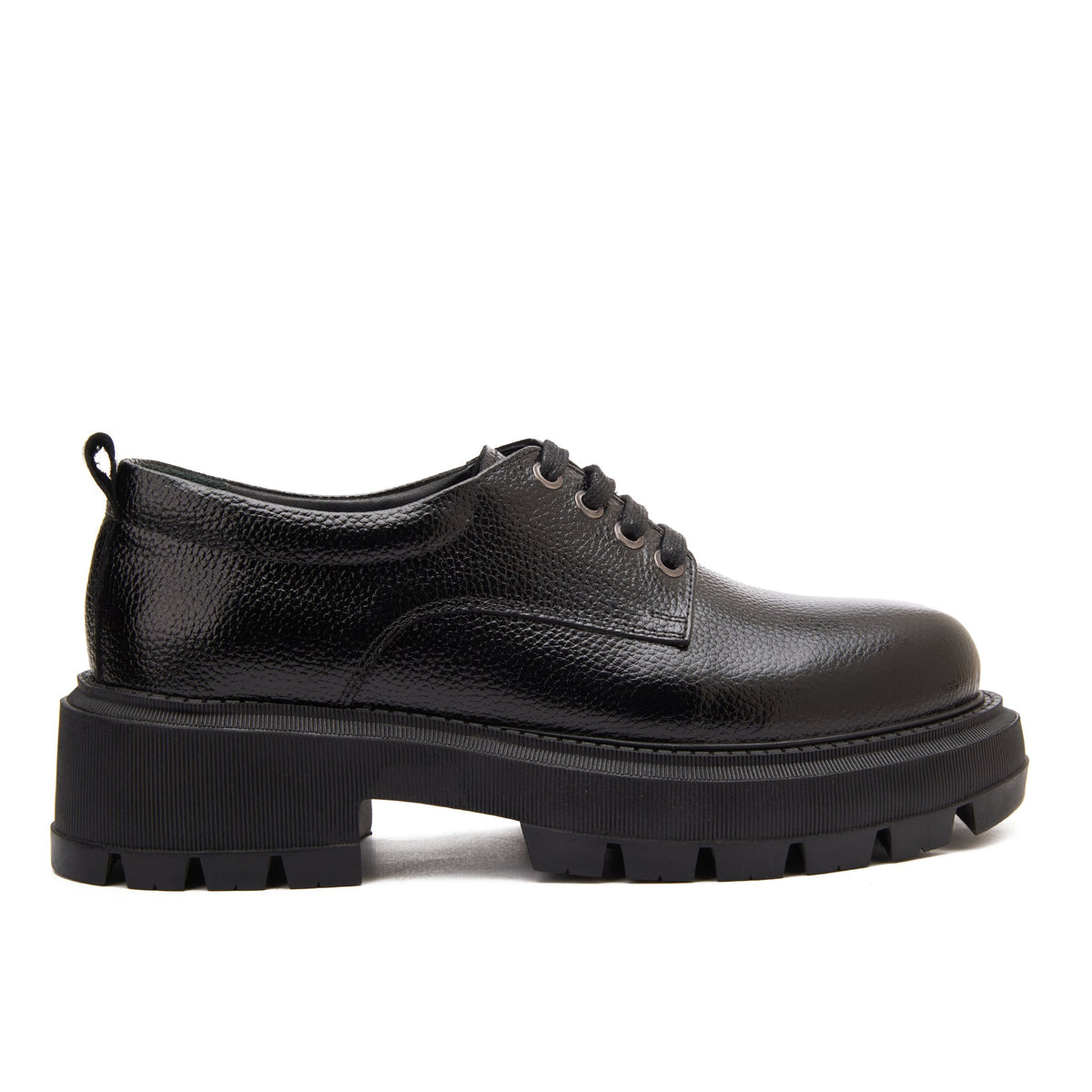 Genuine Leather Women's Chunky Sole Derby – Black